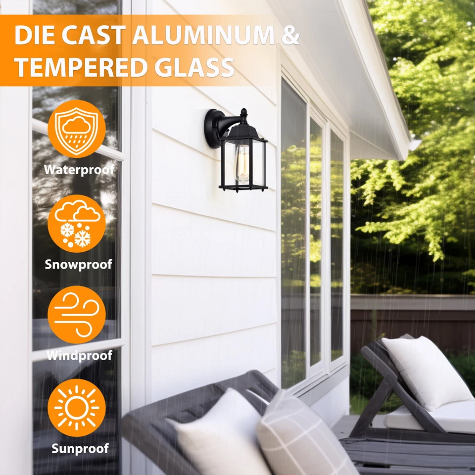 Paquete de 2 luces de pared negras para exteriores de porche para exteriores Foto 4 de 4