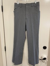 VTG 70  s Disco Polyester Slacks Pants Checkered Blue Black 30x31
