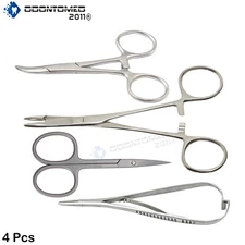 4pc Fisherman Fishing Tool Hemostats & Fly Knot Tying Clamp & Scissors Cutter