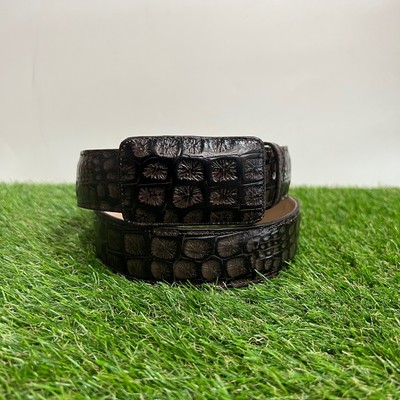 Men's Leather Caiman Belly Print Cowboy Belt Cinto de Hombre Impreza Caiman Coco