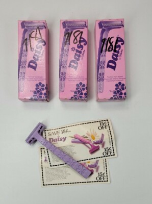 (4) Vintage NOS 1981 Daisy Razor by Gillette - Rare Purple - 3 Sealed- 1 Loose
