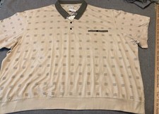 King Size Mens 7XL Polo Shirt Ivory  Black Print Short Sleeve Pocket NWOT