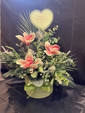 Hand Made Exotic pink/green Faux Silk Flower Arrangement New