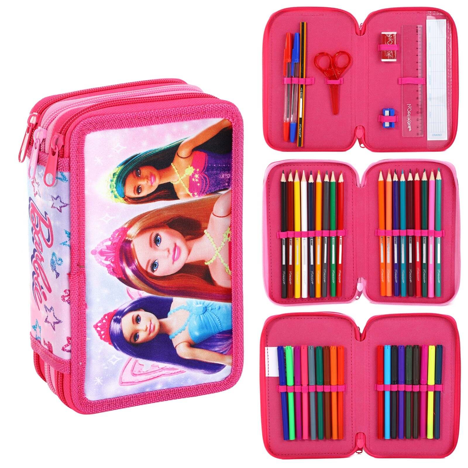 Barbie 3 Tier Filled Pencil Case Stationery School Supplies Kids - Image 2