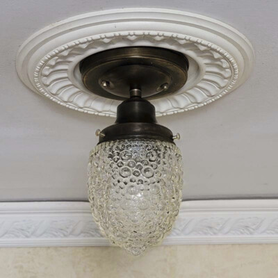 970b Antique/Vtg 20s 40s Hobnail Glass Ceiling Light Fixture Globe