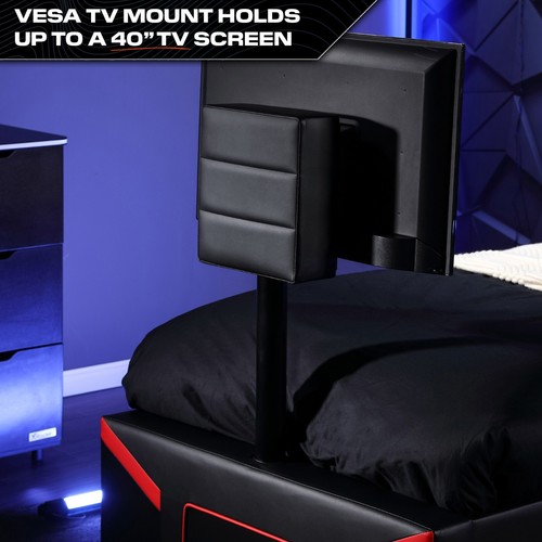 X ROCKER Cerberus TV Gaming Bed Single 3ft Bed TV Mount - CARBON RED | CLEARANCE - Picture 5 of 11