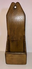 VINTAGE PRIMITIVE FOLK ART WOOD MUSTARD WALL HANGING BOX. HANNA STEARNS. 1991