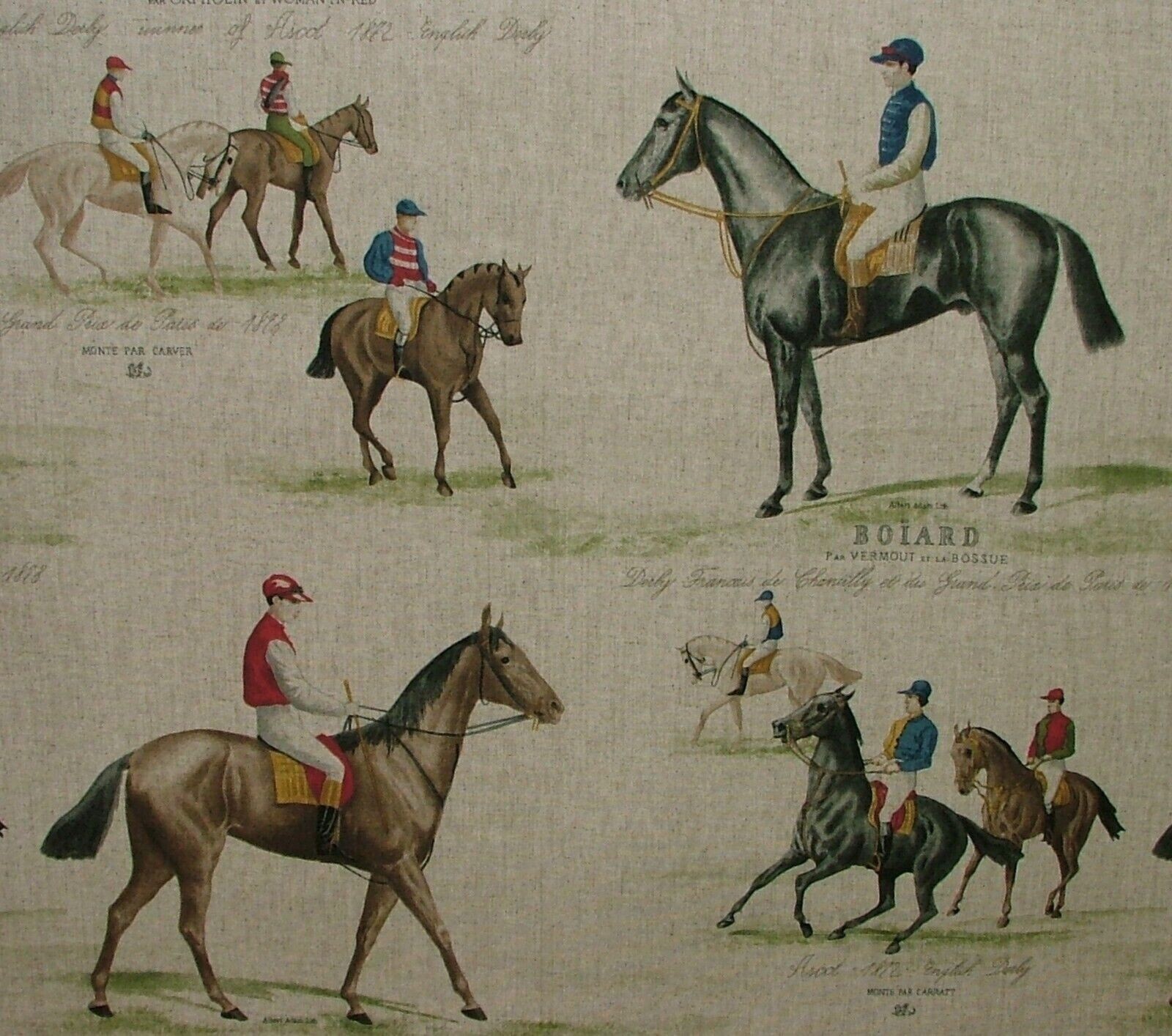 Vintage Ascot Y Derby Caballo Carreras Terciopelo Tela Cortina Tapicería Cojín