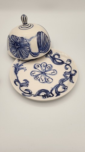 Gardien beurre couvert Anthropologie Ruan Hoffmann LOVE bleu et blanc - Photo 8 sur 9