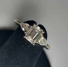 2 Ct White Emerald & Pear Three Stone Moissanite Engagement Ring 14K White Gold