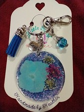 Floral Real Pressed Flowers Keychain Acrylic Resin glitter with tassel and clip