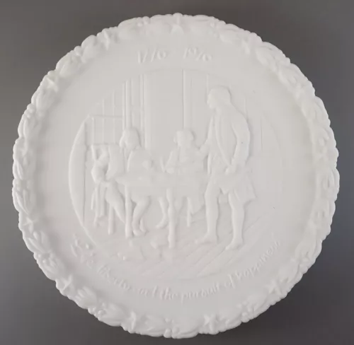 Fenton White Satin Glass Bicentennial Plate 1976 "Pursuit of Happiness" 2 of 4
