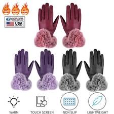 Women Leather Touch Screen Winter Snow Gloves Windproof Warm Waterproof Gift USA