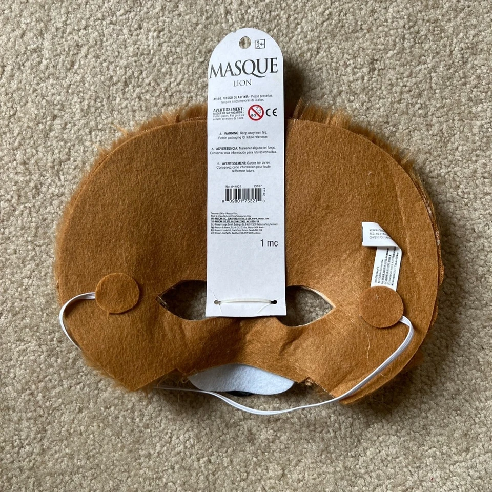 Lion Mask Felt/Furry Halloween Costume 9.25" x 7.25"--New w/ Tags  - Image 3 of 4