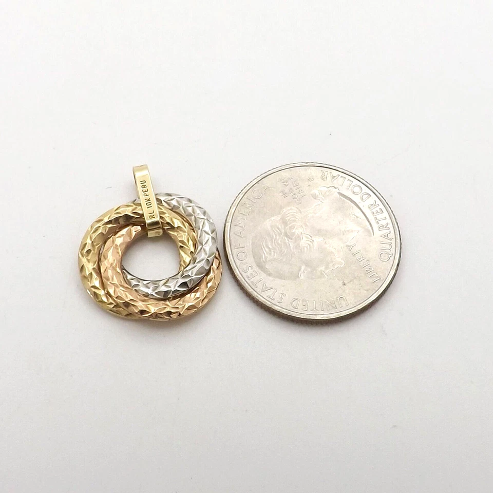 10k Tricolor Gold Tripe Ring Circles Triple Rings Circles Trinity Charm Pendant - Image 2 of 4