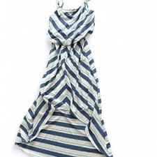 Blue and white striped maxi dress with adjustable straps