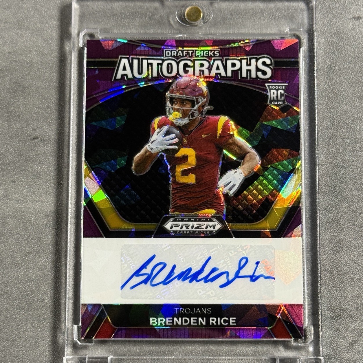 Brenden Rice Auto 2024 Panini Prizm Draft Picks Purple Cracked Ice #DPA-97 /99