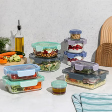 Ello Colour Lock Glass Food Storage Container Set 20 Piece Airtight Leakproof