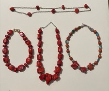 (4) Chunky Red Coral Necklaces LOT One Is CIN...