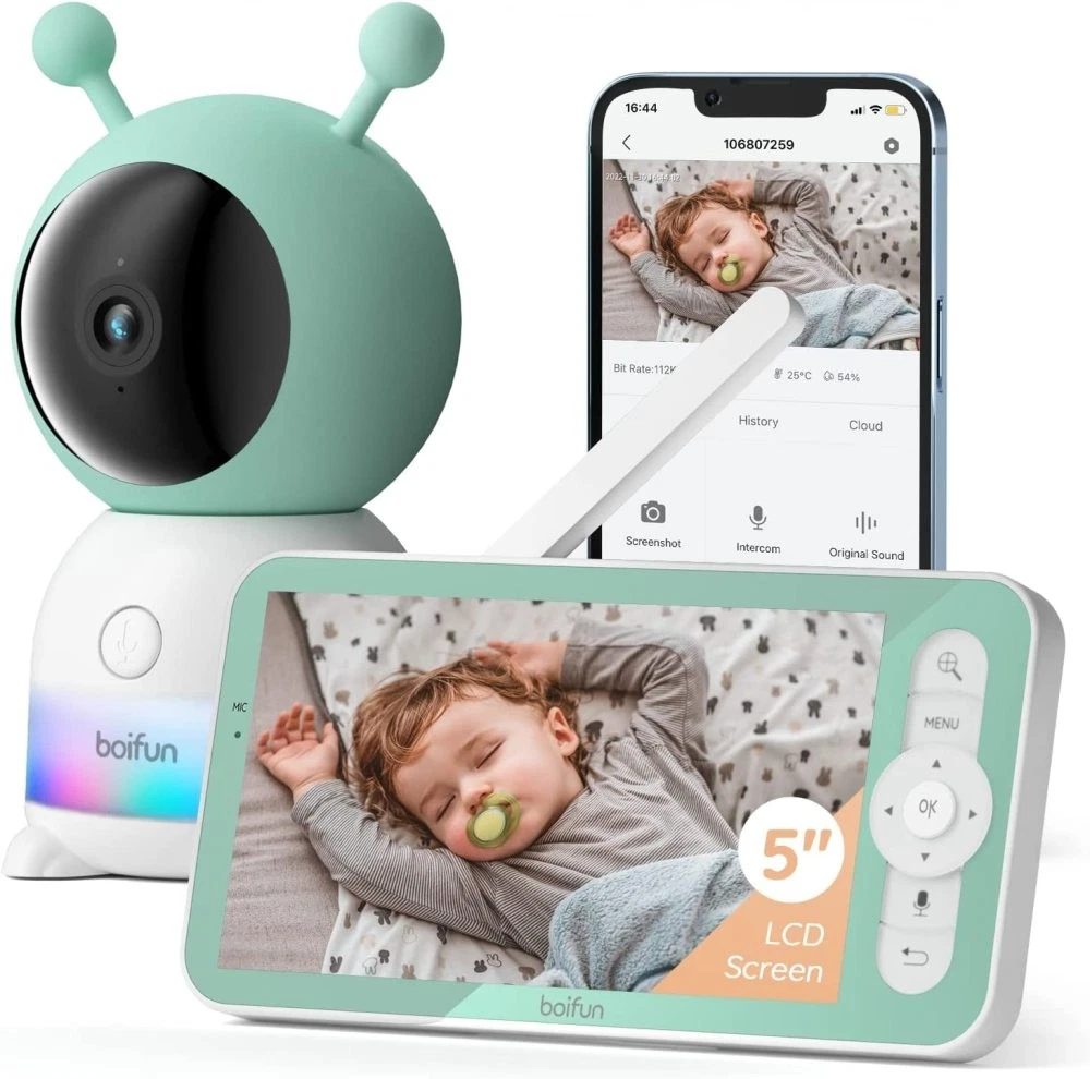BOIFUN 2K WiFi Baby Monitor with Camera and Audio, 5" Split-Screen Control
Opens in a new window or 