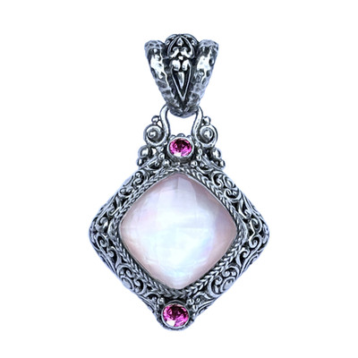 Sarda Rosenquarz Rhodolith Granat 925 Silber 0,20ctw Anhänger Kunsthandwerk Edelstein Bali