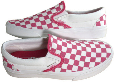 Vans Women's Classic Slip On  Checker Honeysuckle Pink White Shoes Size 7.5
