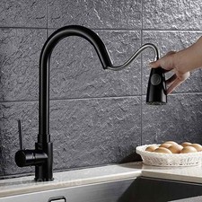 Matte Black Kitchen Sink Faucet Pull Down Sprayer Single Handle Modern Brass Tap