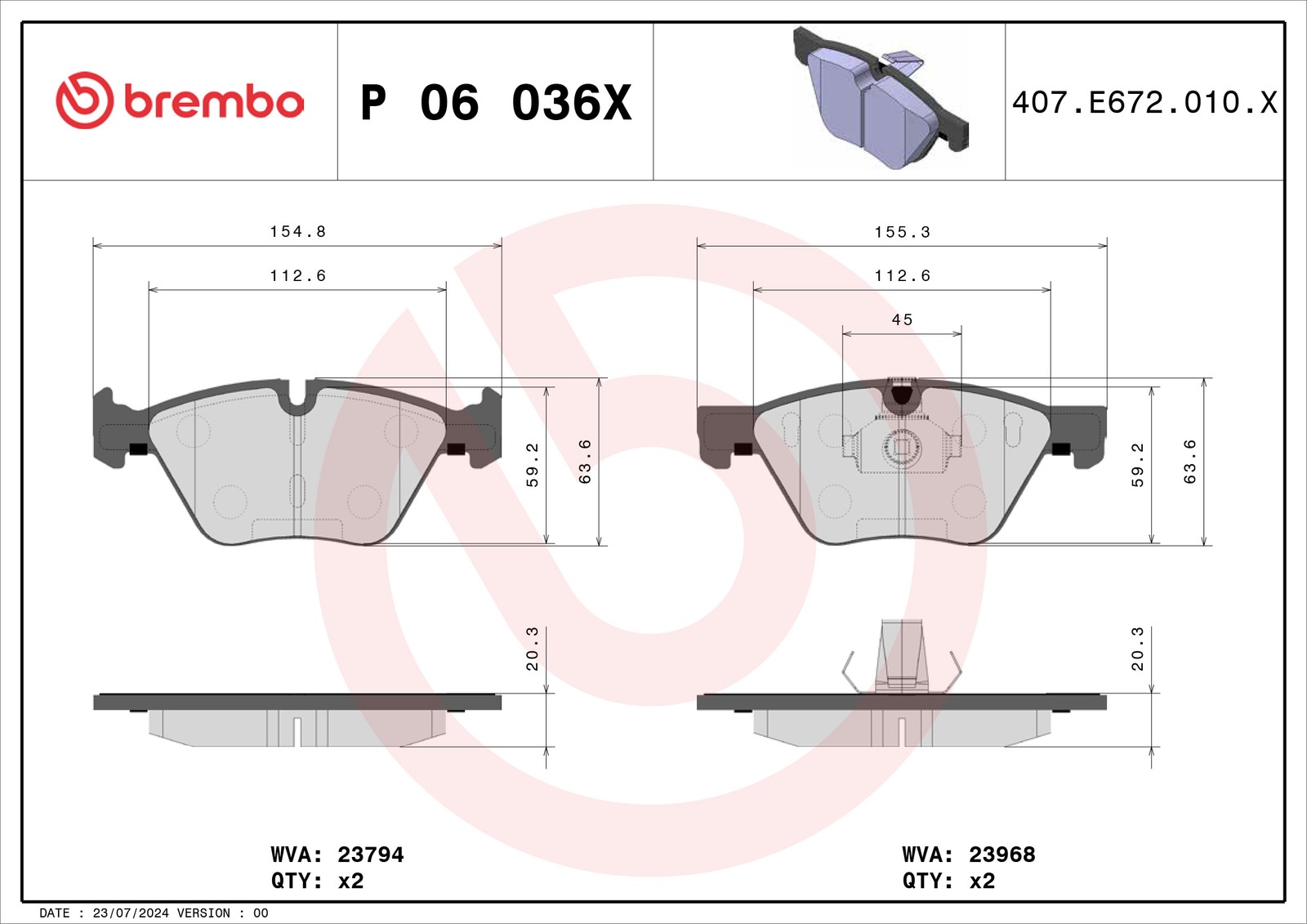Brake Pads Set fits BMW 330 3.0 Front 04 to 13 Brembo 34112288875 34112288876 - Image 32