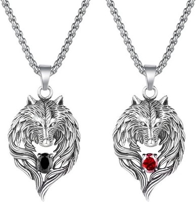 2 Stück Wolfkopf Anhänger Halskette Wolf Anhänger Kette Rock Gothic Punk