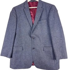 Tommy Hilfiger Blazer Mens 44L Blue Wool Blend Elbow Patch Sport Coat Jacket