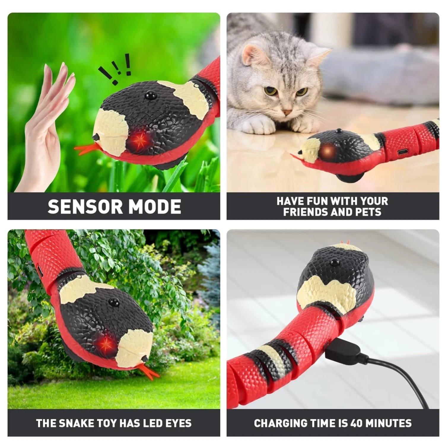 Electric Snake Toy for Cats, USB Rechargeable