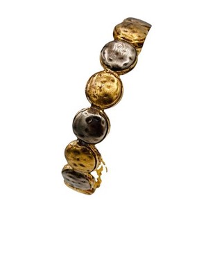 Rustic Cuff Mixed Metal Hammered Disc Open Cuff Bracelet Silver Gold Tone