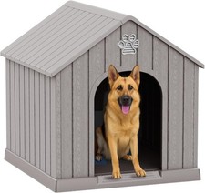 Weatherproof PP Resin Dog House with Elevated Floor Outdoor Large Breed