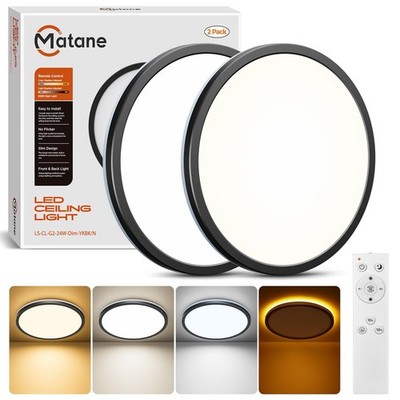 2Pack 12in Flush Mount Ceiling Light Fixture with Remote Control, Nightlight ...