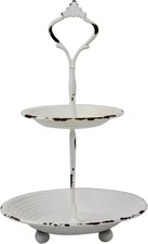 Stonebriar Small 2 Tier Worn White Metal Tray, Rustic Farmhouse Decor, Tiered Je