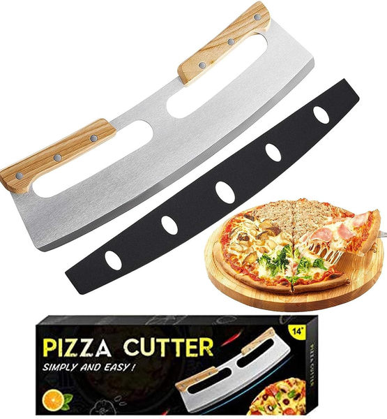 Pizza Schneider, Pizzaschneider Edelstahl Pizza Wiegemesser Mit Holzgriff Pizza-image
