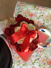 Artificial Red  Cream Fabric Rose Bouquet with Ribbon  Butterfly Decor