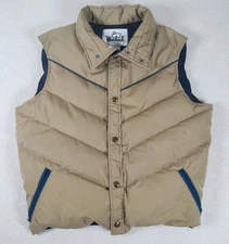 VTG 80's Woolrich Goose Down Puffer Vest Men's Large Tan Quilted Snap Made USA 