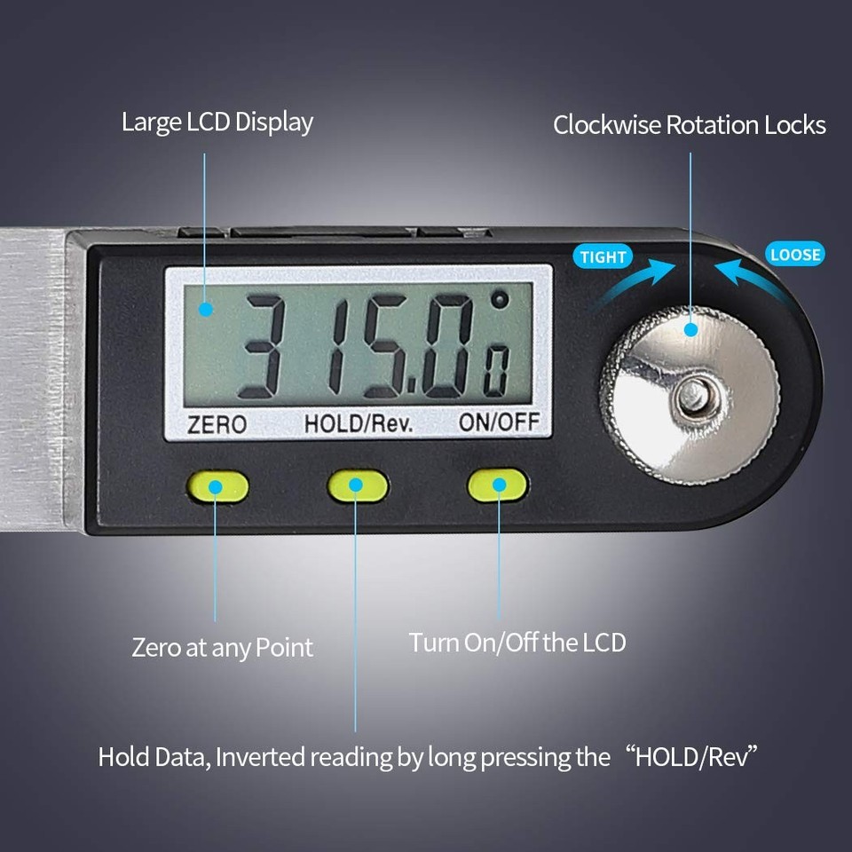 Digital Angle Finder 8 /200mm Protractor Inclinometer 0-360° Angle ...