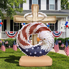 5Ft Patriotic Inflatables Outdoor Decoration 4Th of July Blow up Wreath Shaped E