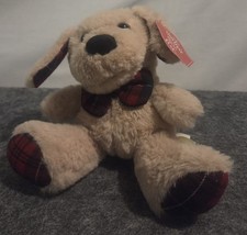 Walmart Holiday Time Puppy Dog Plaid Plush Stuffed Animal Brown Black Red Bow