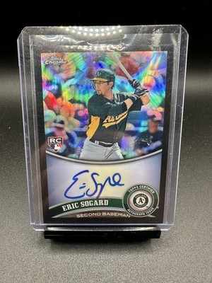 2011 Topps Chrome Rookie Black Refractor 70/100 Eric Sogard #184 Auto RC 0dp1