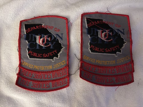 Lot of 2 Union City GA Public Safety Police and Fire Service Used Vtg Patches