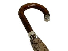 Gucci GG Print Polyester Umbrella Wood Beige Brown Silver Authentic From JP
