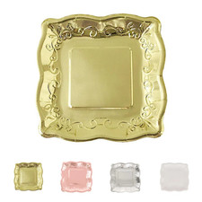 25 Square 7" Paper Dessert Dinner Plates Scroll Design Rim Party Event Tableware