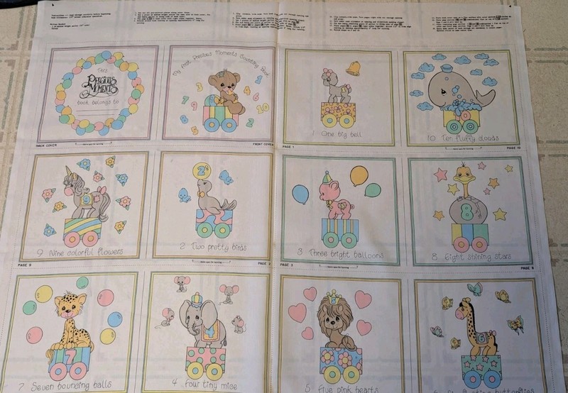 Vtg My First Precious Moments Counting Soft Baby Book Fabric Craft Book Panel