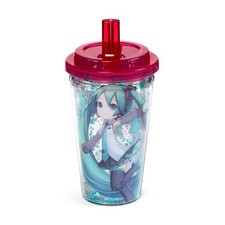 HATSUNE MIKU SHATTERPROOF DOUBLE WALLED DRINKS CUP WITH LID WITH STRAW BNWT PUK
