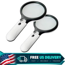 2 Pack Magnifier 3 LED Light, 3X 45X Handheld Magnifier Reading Magnifying Glass