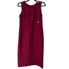 Talbots Sleeveless Sheath Dress Gold Button Detail Wine Red Women's Sz 4 NWOT