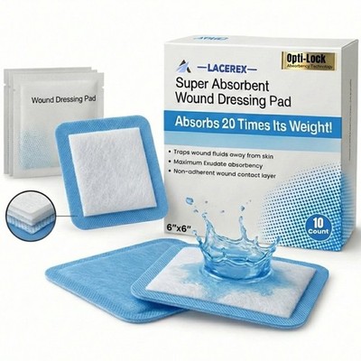 Super Absorbent Wound Dressing 6''x6'' (3 Box Lot) 30 Pcs Sterile Exp 08/2026